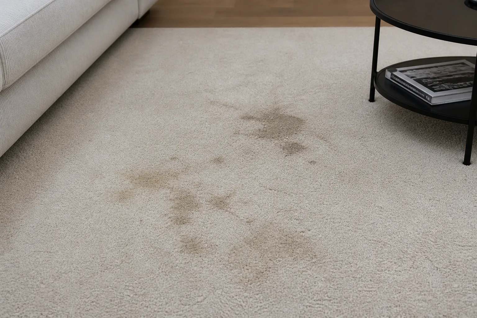 Wollen vloerkleed, sterk vervuild — voor reiniging